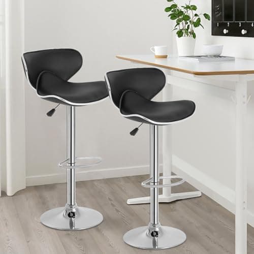 BestOffice Bar Stools Set of 2, Counter Height Adjustable Bar Stools with Back Bar Stool PU Leather Swivel Bar Stool Kitchen Counter Bar Stools Dining Chairs 2
