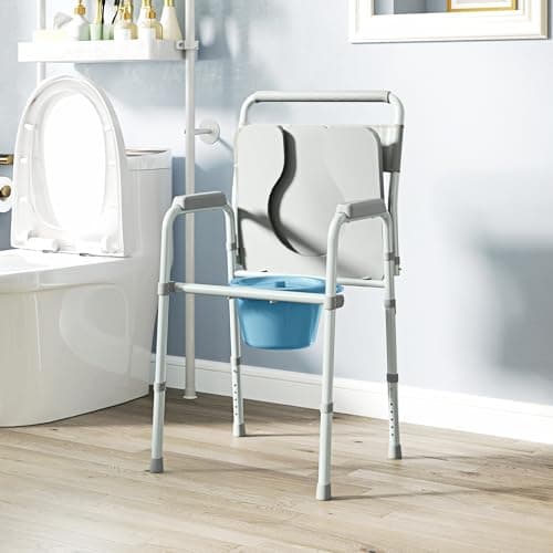 HOMCOM 4 in 1 Bedside Commode Shower Chair Portable Toilet Raised Toilet Seat with Handle for Seniors, Adults, Handicap, Adjustable Height, Gray 9