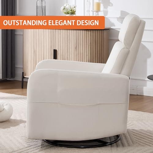 Ketaiyou Swivel Rocking Recliner Chair for Adults, Rocker Nursery Glider Chair for Living Room Bedroom, Upholstered Fabric Reclining Single Sofa Chair(Beige) 8
