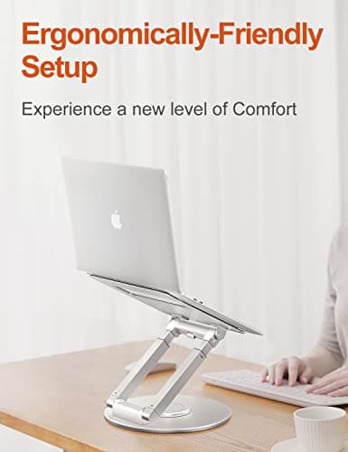 tounee Telescopic Laptop Stand for Desk with 360° Swivel Base, Sit to Stand, Height Adjustable, Portable Riser Holder for Good Posture, Compatible with All Laptops 10-17"-Silver 9