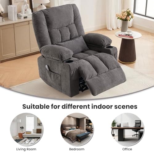 BOSMILLER Oversized Recliner Chair for Adults with Vibration Massage and Lumbar Heating Swivel Rocker Recliner with Cup Holder and USB Charge Port for Living Room 9