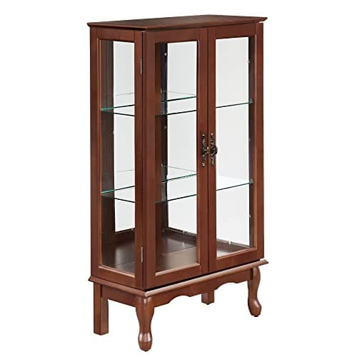 GPCRAC Curio Cabinet Lighted Diapaly Wooden Shelving Unit with Adjustable Shelves and Mirrored Back Panel, Tempered Glass Doors (Walnut, 3 Tier),(SDGGSD) 7