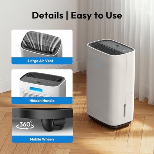 HUMILABS 4500 Sq.Ft Dehumidifier for Basement, 50 Pint Home Dehumidifiers with Drain Hose, Quiet Sleep Mode, Auto Shut Off,Humidity Display, Auto Defrost 7