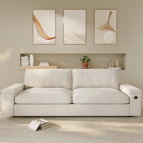 SEDETA Modern Sofas Couches for Living Room, Comfy Couch with Extra Deep Seats, Oversized Loveseat Sofa with Storage and 2 USB Charging Ports, Removable Sofa Cover(Beige Chenille) 6