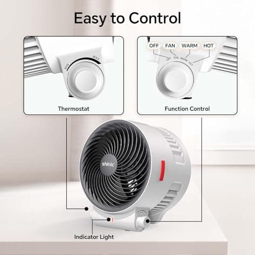 Shinic 2-in-1 Heater and Fan Combo,1500W Portable Space Heater with 3 Modes,Adjustable thermostat,Tip-Over&Overheat Protection,Energy Efficient for Indoor Home Use, White 4