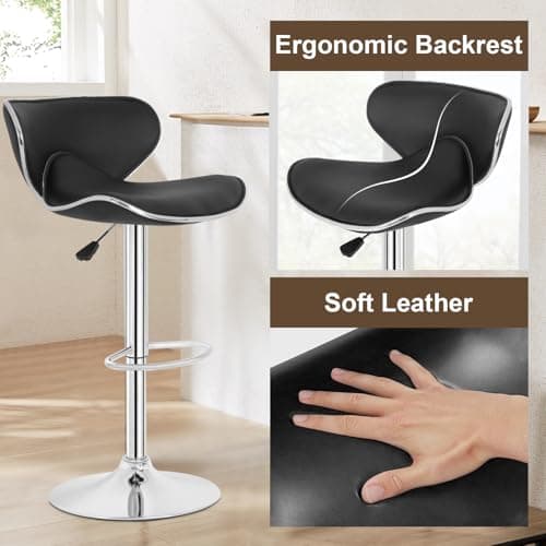 BestOffice Bar Stools Set of 2, Counter Height Adjustable Bar Stools with Back Bar Stool PU Leather Swivel Bar Stool Kitchen Counter Bar Stools Dining Chairs 5