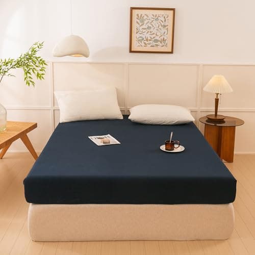 Ecocott Bedding Navy Blue Fitted Sheet King Size - 100% Selected Natural Cotton - Elasticized Deep Pockets, Shrinkage & Fade Resistant - Easy Care