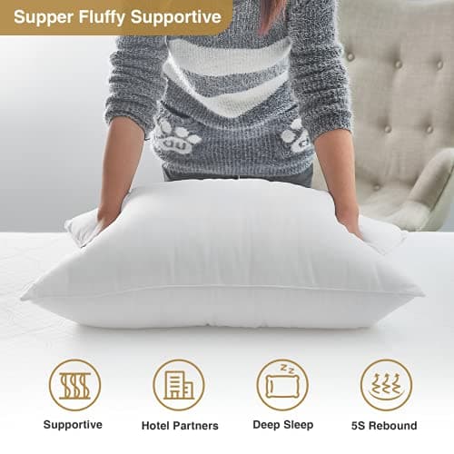 Acanva Bed Pillows for Sleeping, Cooling Hotel Quality with Premium Soft 3D Down Alternative Fill for Back, Stomach or Side Sleepers, Standard (Pack of 4), White 5