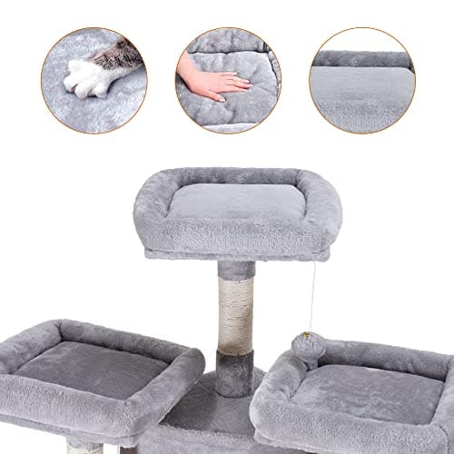 Heybly Cat Tree Large Cat Tower for Indoor Cats,Multi-Level Cat Furniture Condo for Cats with 3 Padded Plush Perch, Cozy Basket and Scratching Board HCT024W 6