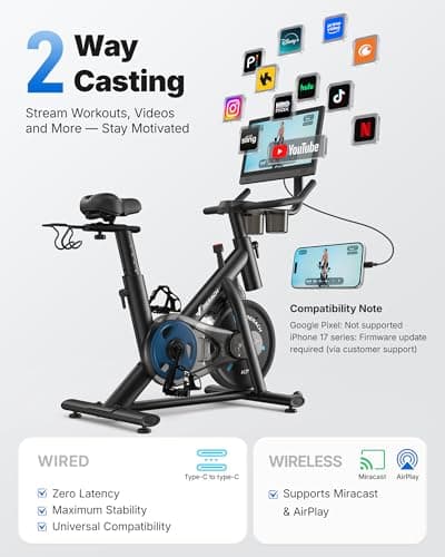 MERACH Exercise Bike, Brake Pad Stationary Bike with Exclusive App, Low Noise Indoor Cycling Bike with 270lbs Weight Capacity, Tablet Mount and Fitness Courses for Weight Loss-Blue 7