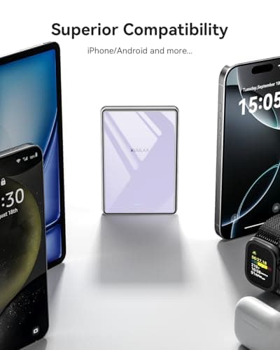 Kuulaa 10000mAh Magsafe Power Bank Ultra Slim 0.53'' Magnetic Wireless Portable Charger with USB-C Output, 20W PD Fast Charging for iPhone 16/15/14/13/12 Series, Tempered Glass Design 8