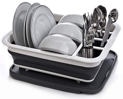Masirs Pop-Up Collapsible Dish Drying Rack: Convenient Storage, Drains into Sink, Eight Large Plate Capacity, Sectional Cutlery and Utensil Compartment. Compact and Portable Design. 6