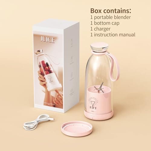 Buzveuya Portable Blender, Personal Smoothie Maker with 6 Blades, Rechargeable Mini Juicer Cup, 17 oz with Travel Lid for Outdoors, Camping, Office, Kitchen (Pink) 9