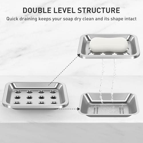 Stainless Steel Soap Dish, Large Double-Layer Draining Soap Holder, Metal Soap Dish for Bathroom, Shower, Kitchen and Sink Countertops 2