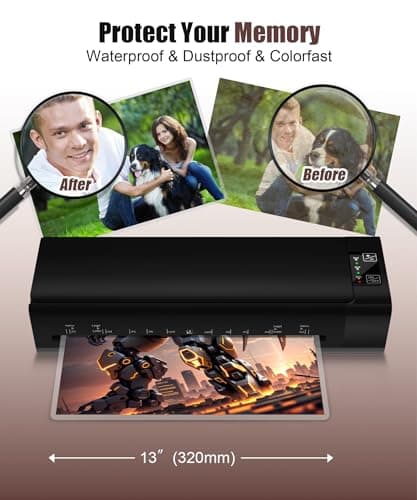 13 Inch Laminator Machine, A-3 9-in-1 Thermal Laminator with Sheets for Hot & Cold Laminating Machine, Features Fast 60-Sec Warm Technology and Never-Jam Design for Home,Office,or School Use (Black) 6