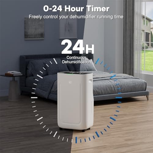 2025Upgraded 5000 Sq.Ft 80 Pint Dehumidifier for Basements with Large 6.5L Water Tank,24H Timer,Child Lock,Defrost,Silent,mold,4 Modes Operation Auto Shut-off 5