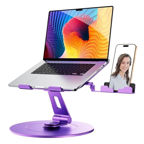 LOXP Laptop Stand with Phone Holder, Adjustable Laptop Stand with Base, Aluminum Computer Mount Holder, Ergonomics Laptop Riser for Desk, Fits MacBook, up to 17.3" All Notebooks Purple
