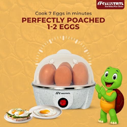 truTRTL Electric Egg Cooker | Boils upto 7 eggs | Poacher | Omelet maker | Vegetable steamer, dumpling & More | Marble 9