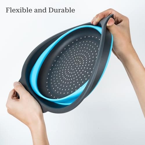 Cluren Collapsible Colander 3-Pack Set Space-Saving Foldable Kitchen Strainer with Non-Slip Base Durable Thickened PP+TPE Collapsible Strainers for Pasta, Vegetables, Fruits (Gray-Blue) 5