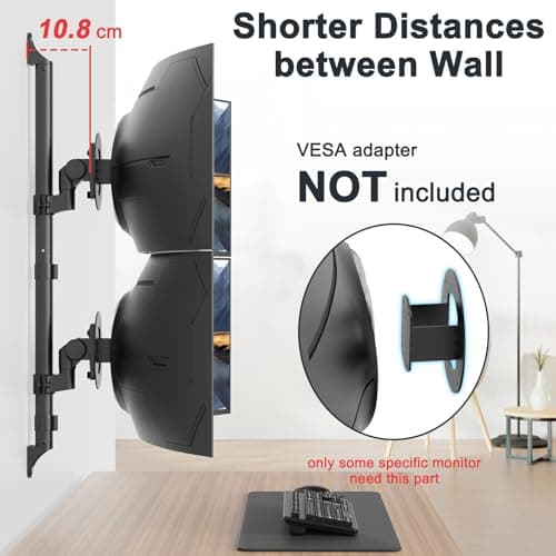 17-57" Dual Monitor Wall Mount, Vertical Monitor Stand for Heavy Duty Monitor, up to 59.4 lbs per Screen, 108mm Ultra Slim to Wall, VESA 75/100, Premium Gas Spring& Quick Release 6