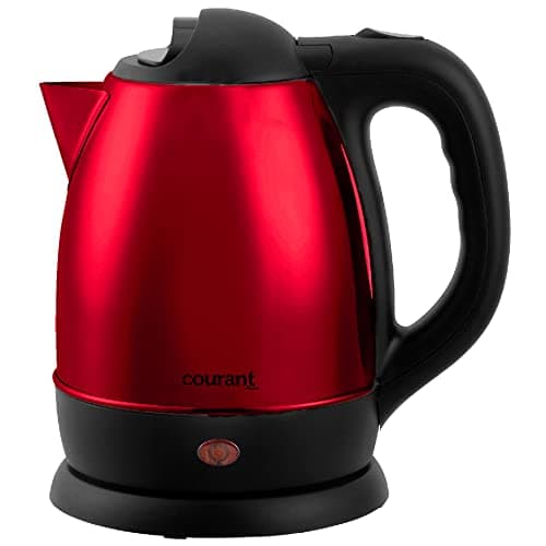 Courant 1.5 Liter Kettle Red Stainless Steel Cordless Electric Kettle with 360 Degree Rotational Body, Automatic Safety Shut-Off, Perfect for Tea/Coffee/Hot Chocolate/Soup/Hot Water