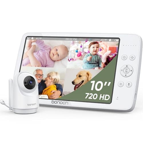 bonoch MegaView Baby Monitor No WiFi, 10" 720p Video Baby Montior with Camera and Audio, Up to Quad Split Screen, 10000mAh Battery, VOX Mode, Remote PTZ, Night Vision, for Multi-Child, Pets, Elderly