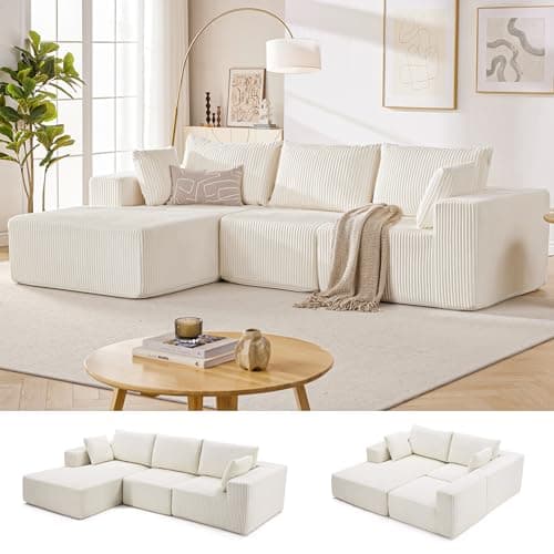 HUATEAN 108” Modular Sectional Sofa, Cloud Sectional Couch with Deep Seat, Modern Modular L-Shape Sofa Couch with Chaise,Upholstered Couches for Living Room Bedroom (Corduroy,Lvory)
