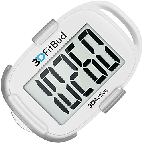 3DFitBud Simple Step Counter Walking 3D Pedometer by 3DActive with Clip, Lanyard Accurate Step Tracker Large Display, Easy to Use for Kids Men Women Adult Seniors Daily Step Tracking - A420S - White