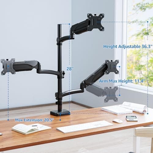 ErgoFocus Triple Monitor Mount Fits Max 32" Computer Screen, Holds up to 17.6lbs Each Arm, 3 Monitor Desk Mount, Triple Stand with Tilt Swivel Rotation, VESA Mount 75/100mm 7