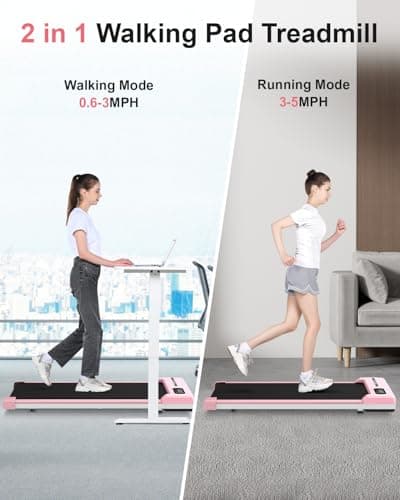 HomeFitnessCode Walking Pad, 5MPH Under Desk Treadmill Portable for Office & Home, Compact & Small, Ultra Quiet<45dB with 300+ Lb Capacity, Remote Control, LCD Display, Pink 8