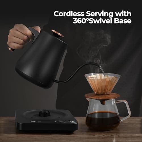 Northmas Gooseneck Electric Kettle, Electric Tea Kettle with ±1℉ Temperature Control, 1L/1200W Fast Boiling Water Kettle for Pour Over Coffee & Tea, 316 Stainless Steel Inner, Auto Shut-Off, Black 7