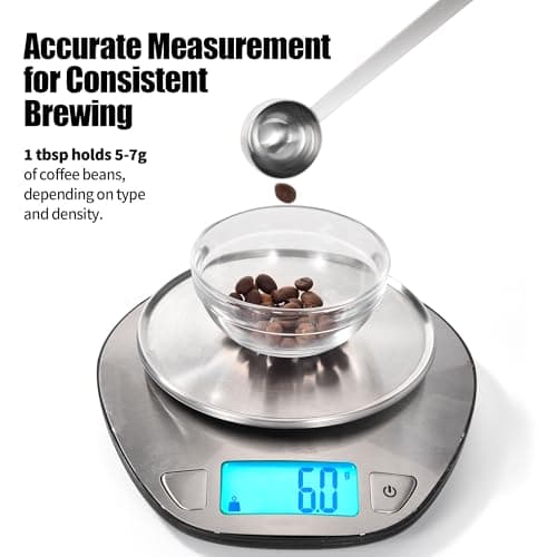 18/8 Stainless Steel Coffee Scoop, Doosu Food-Grade Metal Measuring Spoon with 4.3in Long Handle, Tablespoon Scooper for Coffee Beans, Ground Coffee, Espresso, Protein Powders, Tea, Sugar (1 Tbsp) 6