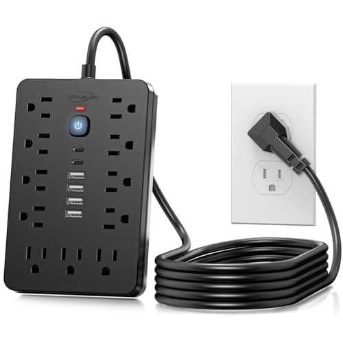 JouleLoom 6 FT Flat Plug Surge Protector Power Strip,11 Multiple AC Outlets with 6 USB Ports (2 USB C), 6 Feet Extension Cord, 1250W/10A, One Touch Switch Button, 17 in 1 Compact powerstrip