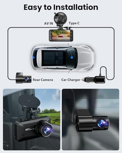 Dash Cam Front and Rear 4K/1080P, Dash Camera for Cars Build in WiFi, Full HD Dash Cam with APP Control, 3.94'' IPS Screen Dash Camera with 32GB SD Card, G-Sensor, 24Hr Parking Mote, Loop Recording 7