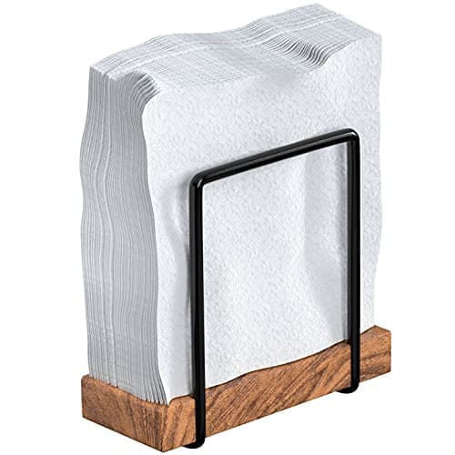 Tribello Modern Farmhouse Napkin Holder, Standing Vintage Napkin Holder for Tables, Steel And Wooden Base Kitchen & Dining Room Decor