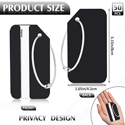 Hicarer 50 Pcs Aluminum Luggage Tag Bulk Travel ID Bag Tags Metal Suitcase Tags with Name Card for Baggage Backpack Identifier Cruise Business Wedding Favors, Black 5