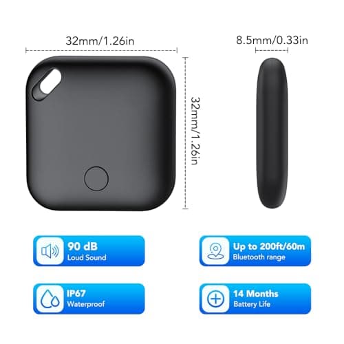 Air Tracker, Bluetooth Tracker Tag-2 Pack, Compatible with Apple Find My (iOS Only), Key, Luggage, Suitcase and Pet Item Finder, 90dB Beeping, IP67 Waterproof, Replaceable Battery, Worldwide Tracking 5