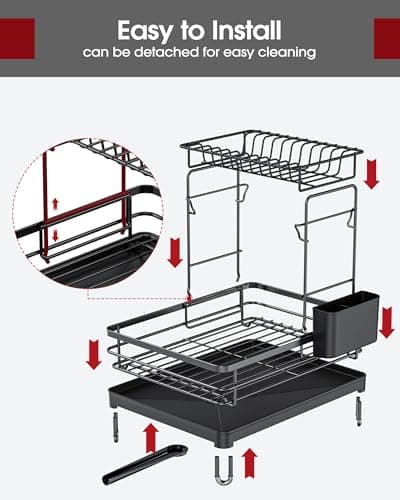 Sakugi Dish Drying Rack - X-Large Stainless Steel Dish Rack for Kitchen Counter, 2-Tier Kitchen Organizers and Storage for Dishes, Bowls, Cutlery, Black 5