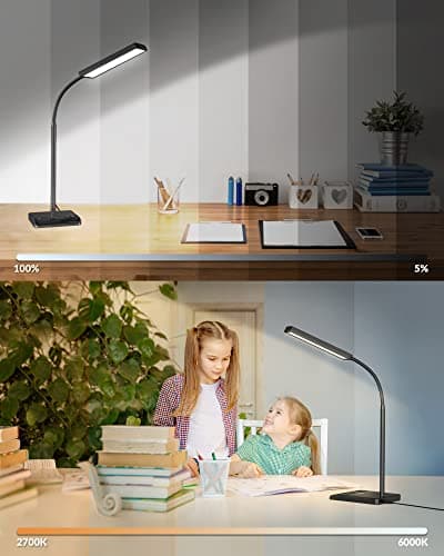 LEPOWER Desk Lamp, 800LM LED for Home Office, 12W Reading for Desk, Eye-Caring Light, Touch Table Gooseneck Lamp, 50 Lighting Modes, Bright for Bedroom, Study (Black) 9