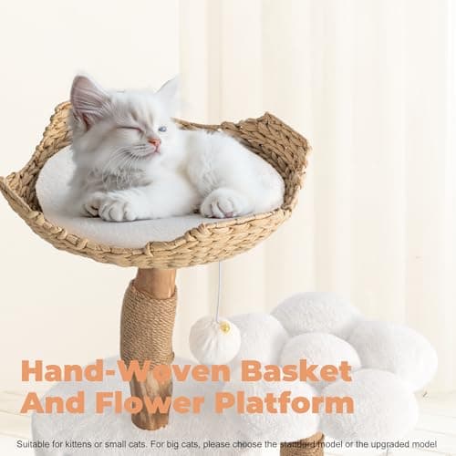 Modern Cat Tree, Wood Cat Tree Tower for Small Cats, Luxury Cat Condo with Scratching Posts and Flower Platforms, Cat Furniture by Easyego, (White) 5