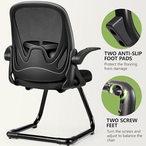 Primy Waiting Room Chairs with Flip Up Arms and Adjustable Lumbar Support, Office Guest Chairs & Reception Chairs for Conference Room, Breathable Mesh Black Desk Chair No Wheels for Guest and Elderly 5