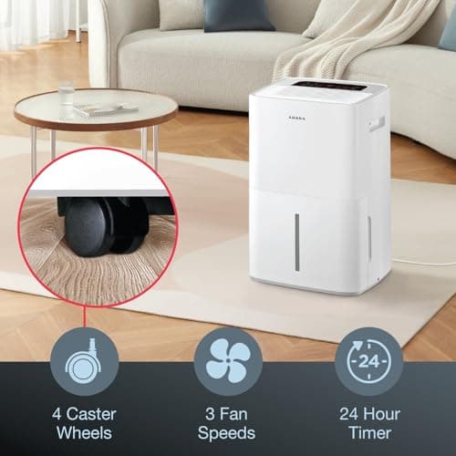 Amana 50-Pint Portable Dehumidifier with Pump for Basement, Garage, Living Room, Attic, 115V, with Auto-Shutoff and Timer, Energy Star, White 5
