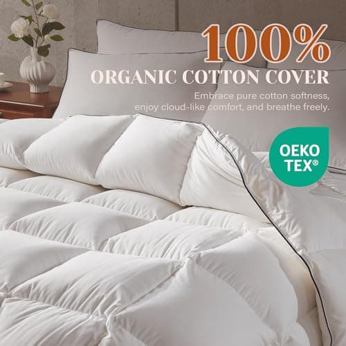 Richtry Goose Feather Down Fiber Cotton Comforter California King Size, Ultra-Soft Duvet Insert, Hotel Collection White Quilted Comforter, All Season Bedding Comforter with 8 Corner Loops, 104x96 Inch 5