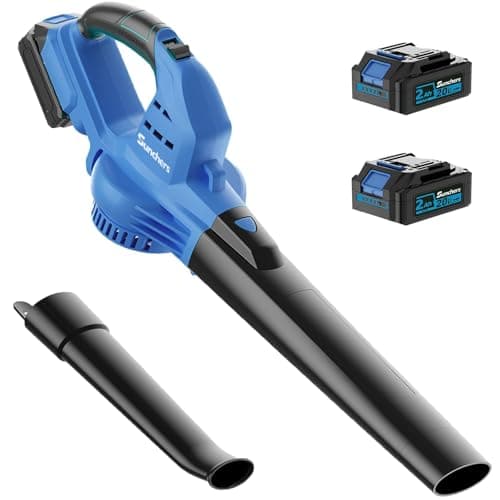 Leaf Blower Cordless with 2 Battery and Charger, 135MPH 175CFM Leaf Blower with 2 Tubes, Electric Leaf Cleaner, Lightweight Handheld Small Blower for Patio, Garden, House, Depot, Blue