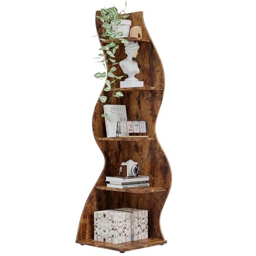 Tribesigns Corner Shelf, Rustic 5-Tier Wall Corner Bookshelf, Stylish Corner Small Bookcase Storage Rack Plant Stand with Unique Shape for Living Room, Home Office (1PC, Brown)