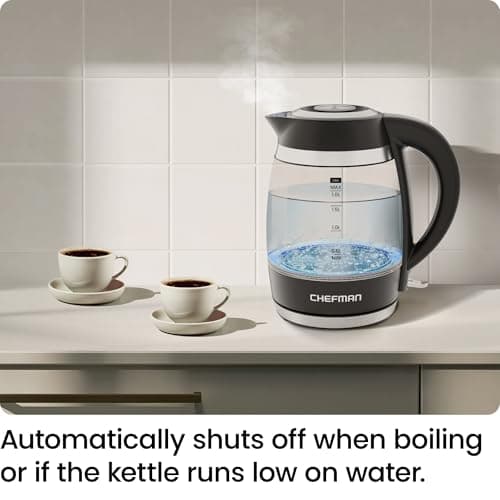 Chefman Electric Kettle, 1.8L 1500W, Hot Water Boiler, Removable Lid for Easy Cleaning, Auto Shut Off, Boil-Dry Protection, Stainless Steel Filter, BPA Free, Borosilicate Glass Electric Tea Kettle 7