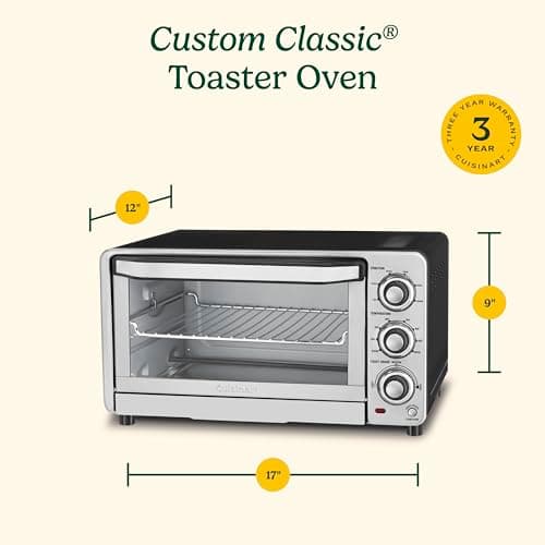 Cuisinart Custom Classic Toaster Oven Broiler, 1800 Watt Countertop Toaster Oven to Bake, Broil, and Toast, Non-Stick Interior, Consistent Toast Control, Brushed Stainless Steel/Black, TOB-40N 6
