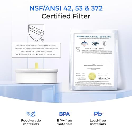 Waterdrop Large Glass Water Filter Pitcher, Eco-Friendly, with 1 NSF 53&42&372 Certified Filter, 10-Cup, Reduces PFOA/PFOS, Chlorine, Cadmium, Copper, Mercury, BPA Free, Easy to Clean, White 8