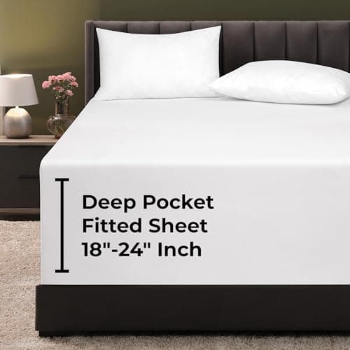 Royale Linens Extra Deep Pocket Full Fitted Sheet Only - Full Size Deep Pocket White Fitted Sheet - Fits 18 inch to 24 inch Thick Mattress - Soft & Breathable Elastic Sheets (54x75 Inches, White)