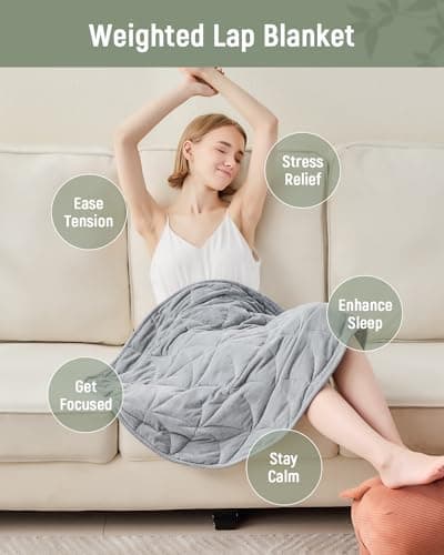 Weighted Lap Blanket 5 lbs for Adults, Luxury Soft Small Weighted Blanket, Compact Portable Weighted Lap Pad for Relaxation, Sleeping, Travel, All-Season Use, Light Grey, 30" x 40" 7